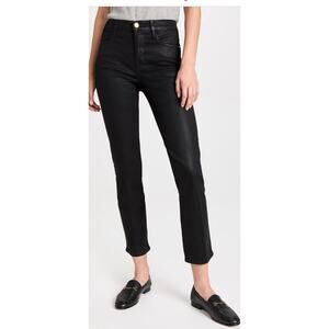 NEW FRAME Le Sylvie Slender Straight Noir Coated Ankle Mid Rise Jeans Size 24